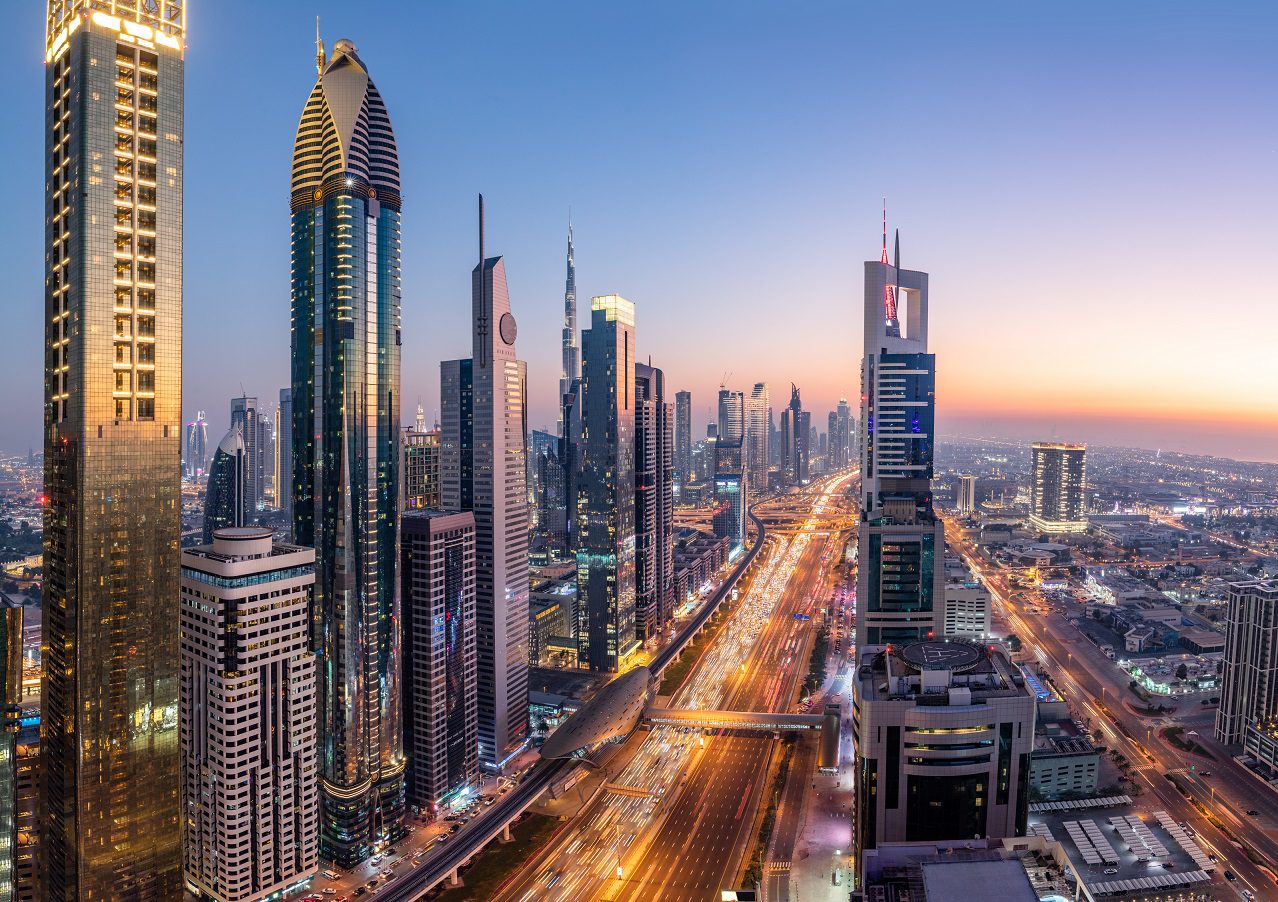Grattacieli Città Edifici Alti Business nel Centro di Dubai